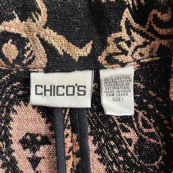 CHICO’S Fringed Tapestry Blazer, Black Pink Paisley (Size 1) 8 Medium M - Picture 3 of 10
